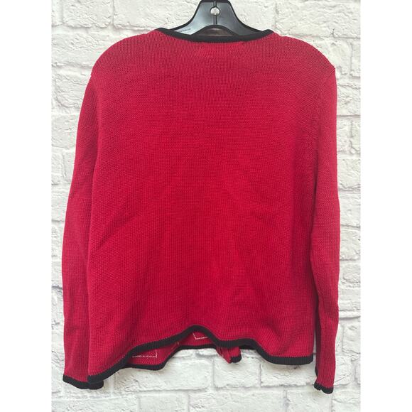 Tiara International Red Embroidered Christmas Holiday Zip Up Cardigan Sweater LG - Picture 4 of 4